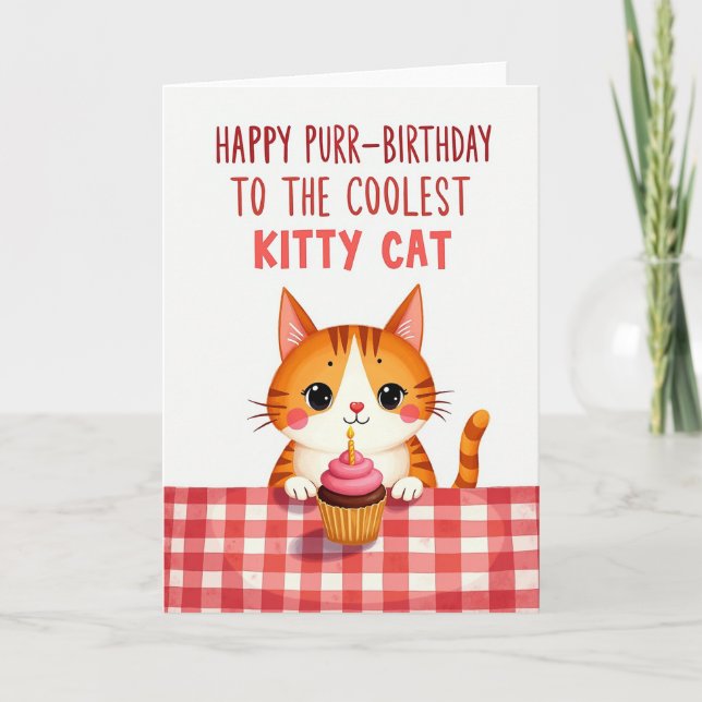 Cat Cupcake Birthday Card (Front)