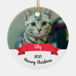 Cat Custom Christmas Ceramic Ornament