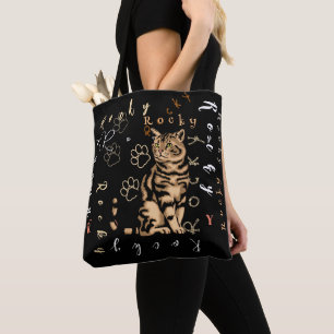 Cat Custom Personalised Name Black     Tote Bag