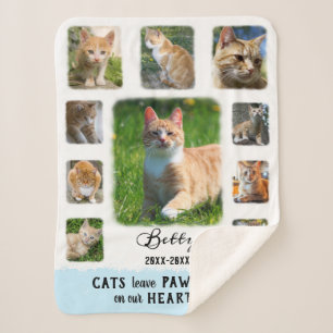 Cat Custom Photo Collage Faded Borders White Blue Sherpa Blanket