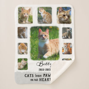 Cat Custom Photo Collage Faded Borders White Grey Sherpa Blanket