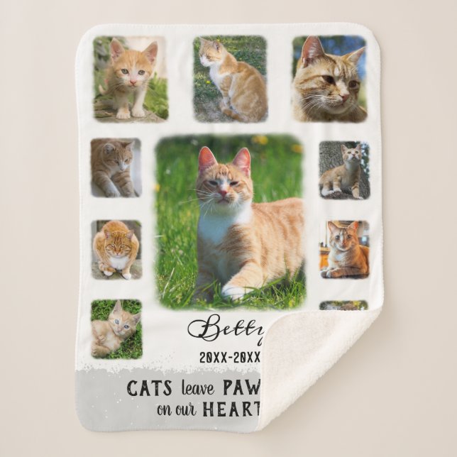 Cat Custom Photo Collage Faded Borders White Grey Sherpa Blanket (Front)