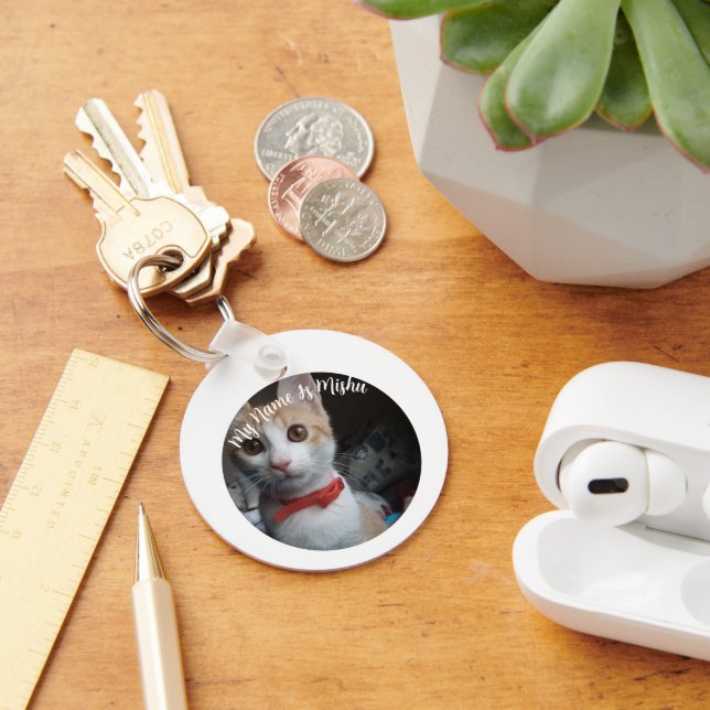 Cat Custom Photo Name Valentine's Gift Keychain (Desk)