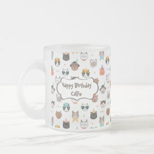 Cat Customizable Birthday Text on Frosted Mug 