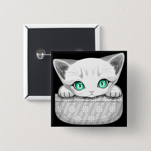 Cat Cute and Playful peaking from a Pocket 15 Cm Square Badge (Front & Back)