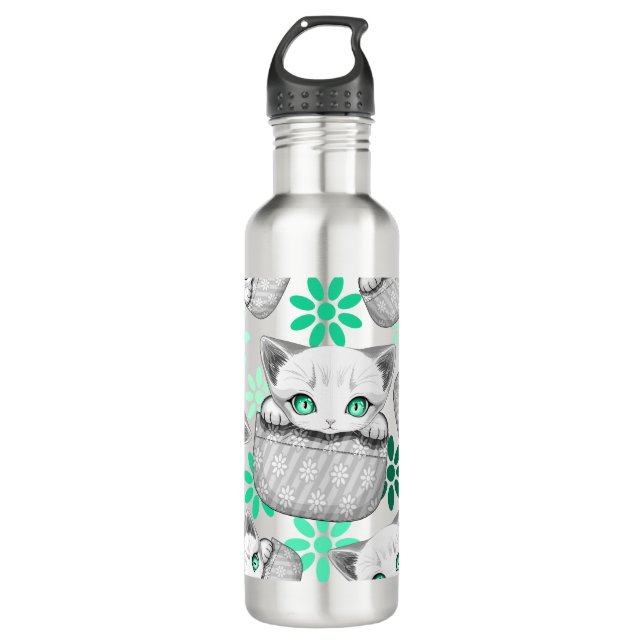 Cat Cute and Playful peaking from a Pocket 710 Ml Water Bottle (Front)
