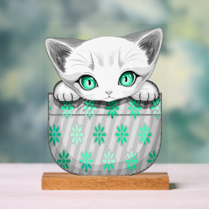 Cat Cute and Playful peaking from a Pocket Acrylic Sign