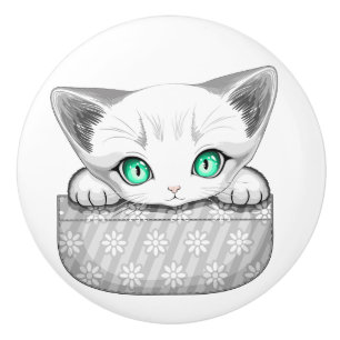 Cat Cute and Playful peaking from a Pocket Ceramic Knob