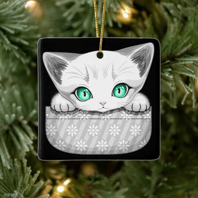 Cat Cute and Playful peaking from a Pocket Ceramic Ornament (Tree)