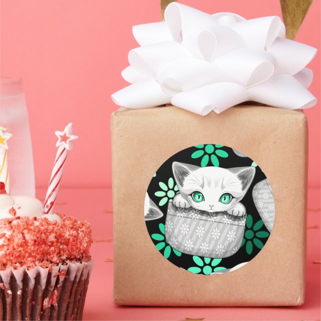 Cat Cute and Playful peaking from a Pocket Classic Round Sticker (Party)