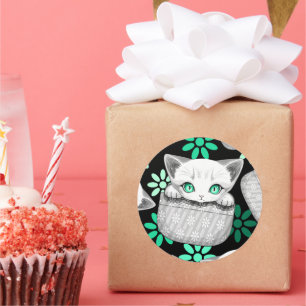 Cat Cute and Playful peaking from a Pocket Classic Round Sticker