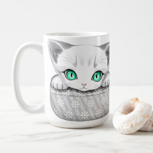 Cat Cute and Playful peaking from a Pocket Coffee Mug