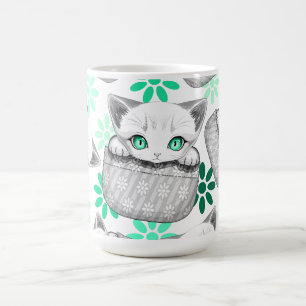 Cat Cute and Playful peaking from a Pocket Coffee Mug