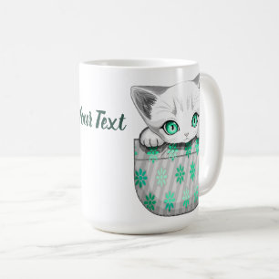 Cat Cute and Playful peaking from a Pocket Coffee Mug