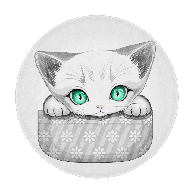 Cat Cute and Playful peaking from a Pocket Cutting Board (Front)