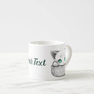 Cat Cute and Playful peaking from a Pocket Espresso Cup
