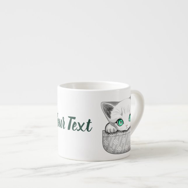Cat Cute and Playful peaking from a Pocket Espresso Cup (Front Right)
