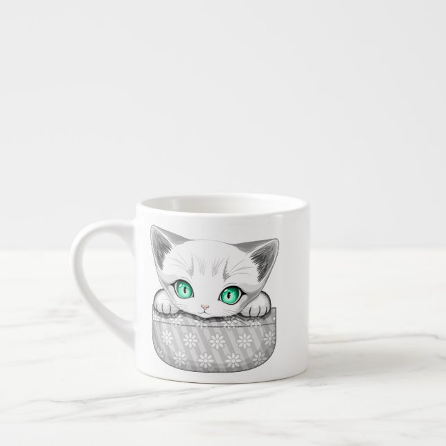 Cat Cute and Playful peaking from a Pocket Espresso Cup (Left)