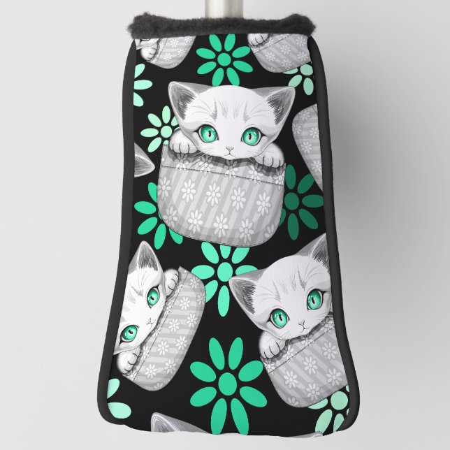 Cat Cute and Playful peaking from a Pocket Golf Head Cover (Rotate 90)