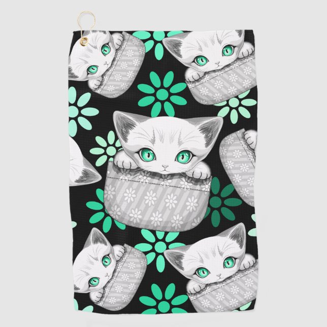 Cat Cute and Playful peaking from a Pocket Golf Towel (Front)
