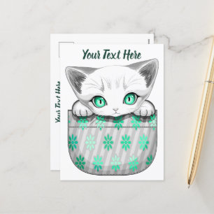 Cat Cute and Playful peaking from a Pocket Holiday Postcard