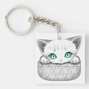 Cat Cute and Playful peaking from a Pocket Key Ring