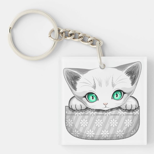 Cat Cute and Playful peaking from a Pocket Key Ring (Front)