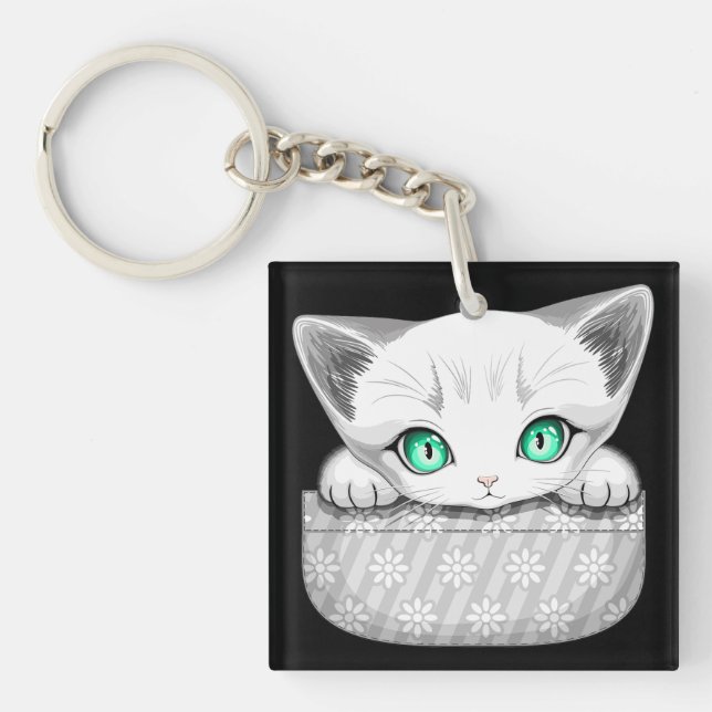 Cat Cute and Playful peaking from a Pocket Key Ring (Front)