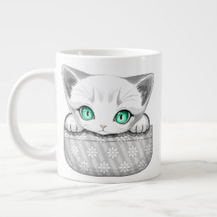 Cat Cute and Playful peaking from a Pocket Large Coffee Mug