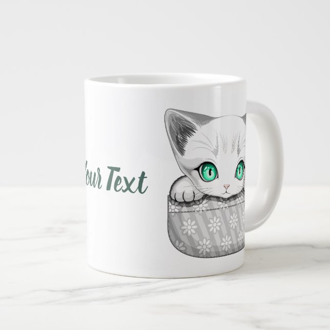 Cat Cute and Playful peaking from a Pocket Large Coffee Mug (Front Right)