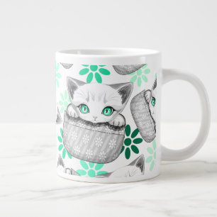 Cat Cute and Playful peaking from a Pocket Large Coffee Mug