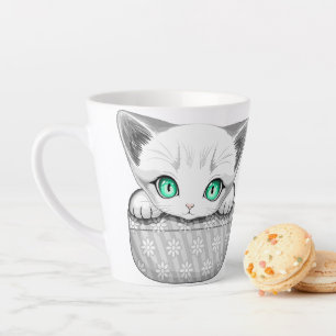 Cat Cute and Playful peaking from a Pocket Latte Mug