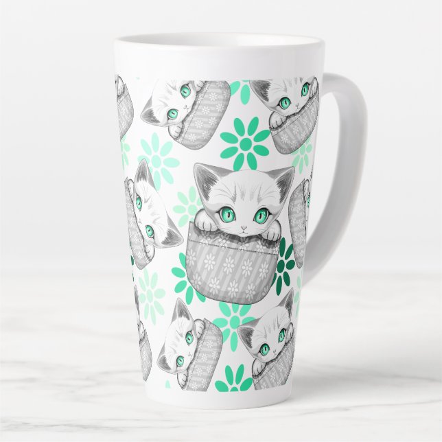 Cat Cute and Playful peaking from a Pocket Latte Mug (Right Angle)
