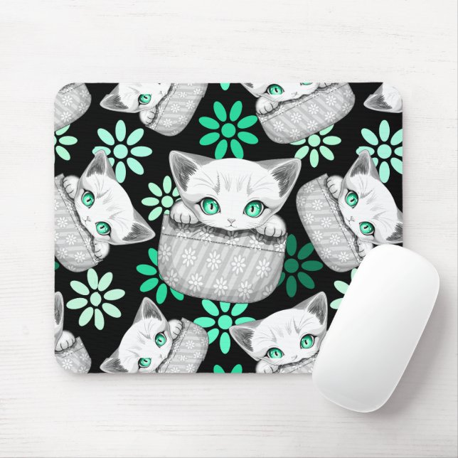 Cat Cute and Playful peaking from a Pocket Mouse Mat (With Mouse)