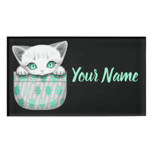 Cat Cute and Playful peaking from a Pocket Name Tag
