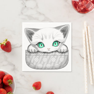 Cat Cute and Playful peaking from a Pocket Napkin