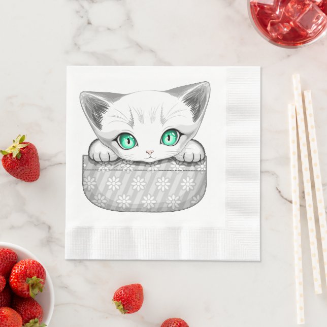 Cat Cute and Playful peaking from a Pocket Napkin (Insitu)