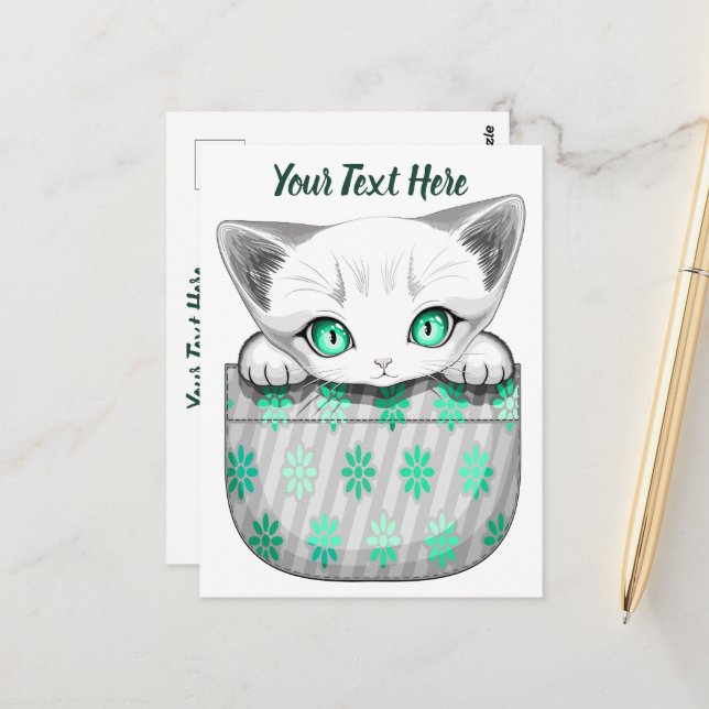 Cat Cute and Playful peaking from a Pocket Postcard (Front/Back In Situ)