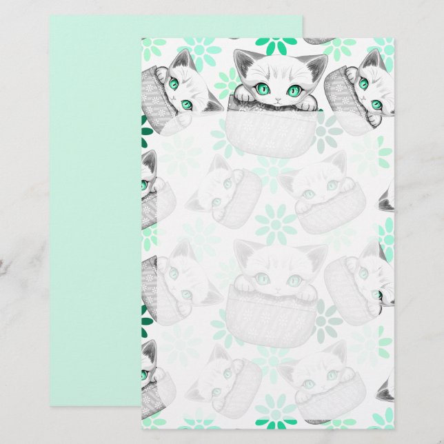 Cat Cute and Playful peaking from a Pocket Stationery (Front/Back)