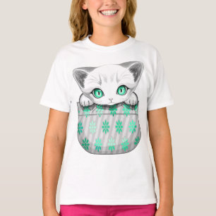 Cat Cute and Playful peaking from a Pocket T-Shirt