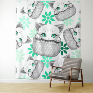 Cat Cute and Playful peaking from a Pocket Tapestry