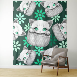 Cat Cute and Playful peaking from a Pocket Tapestry