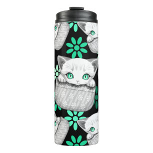 Cat Cute and Playful peaking from a Pocket Thermal Tumbler