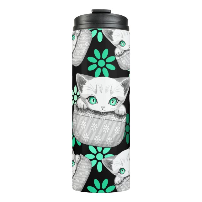 Cat Cute and Playful peaking from a Pocket Thermal Tumbler (Front)