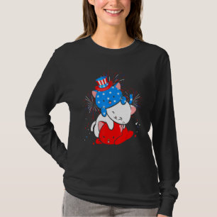 Cat Cute Flag Spirit Cat American Flag 4th Of Jul T-Shirt