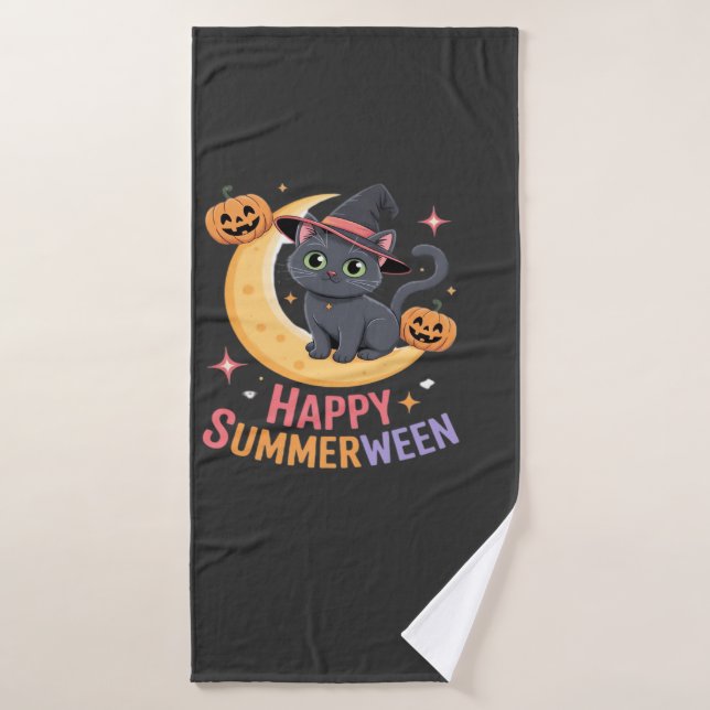 Cat Cute Halloween Aesthetic Essential T-Shirt Bath Towel (Bath Towel)