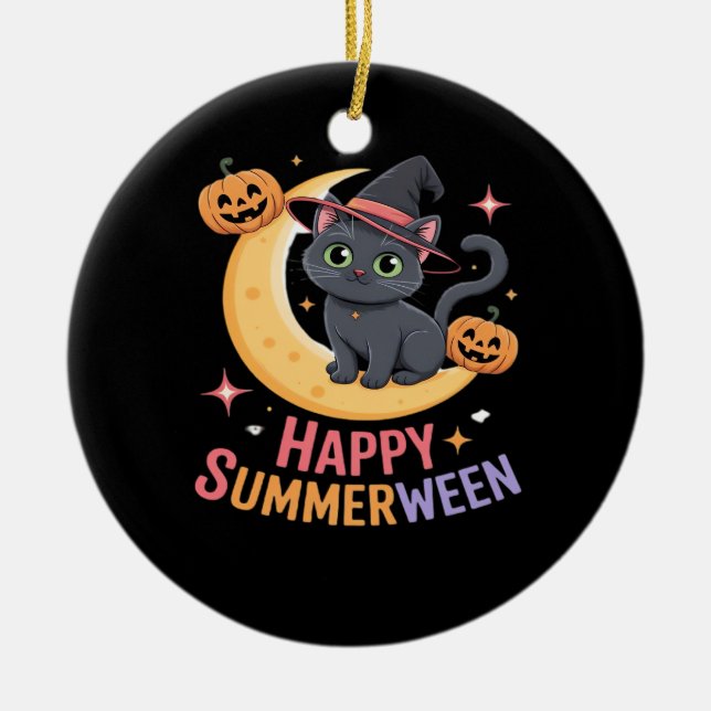 Cat Cute Halloween Aesthetic Essential T-Shirt Ceramic Tree Decoration (Front)