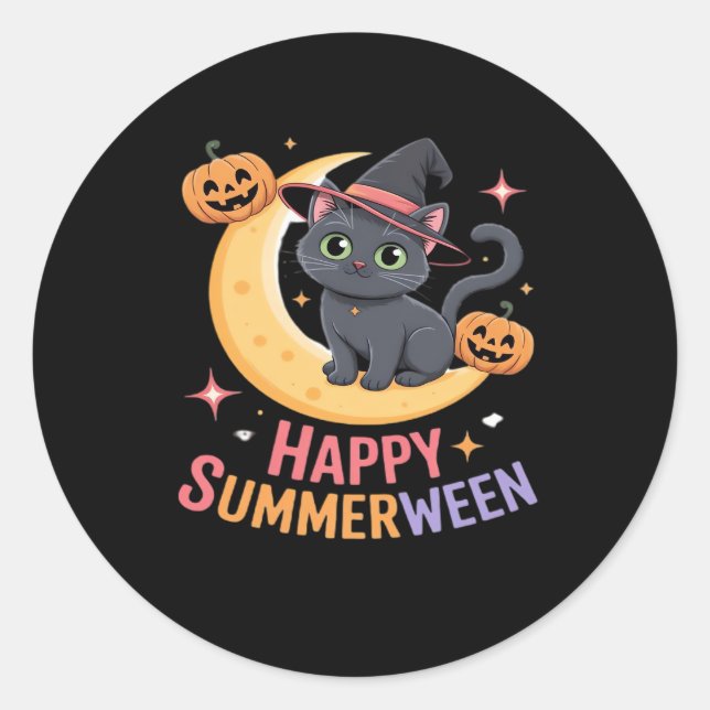 Cat Cute Halloween Aesthetic Essential T-Shirt Classic Round Sticker (Front)