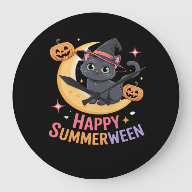Cat Cute Halloween Aesthetic Essential T-Shirt Large Clock (Front)