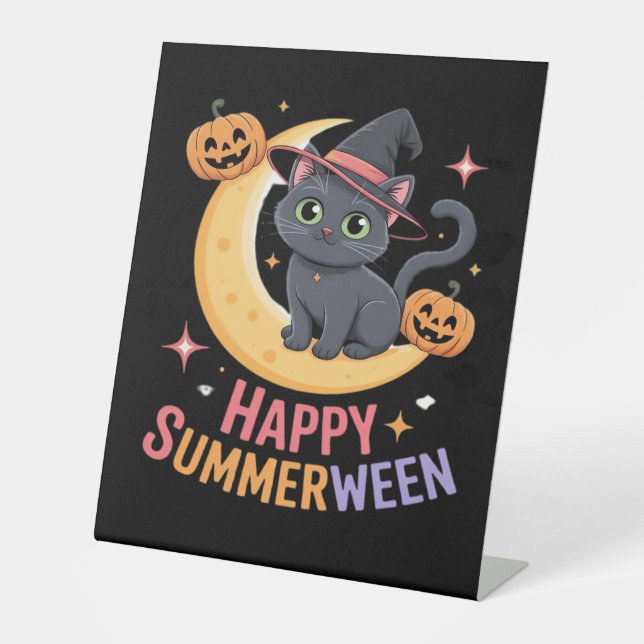 Cat Cute Halloween Aesthetic Essential T-Shirt Pedestal Sign (Front)